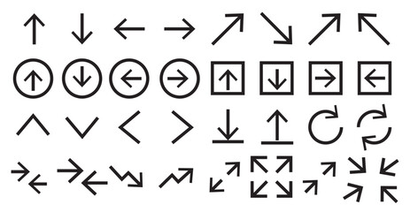 Arrow buttons icon set. Website slider navigation symbols. Next and previous rounded buttons for app. Web interface arrow buttons isolated illustration.