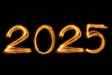 Happy New Year 2025 writing sparkle firework background