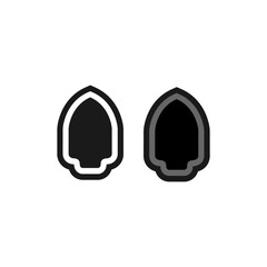 Two large peaks, a black spear tip with smooth corners and a sharp corner icon.