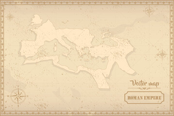 Fototapeta premium Map of Roman Empire in the old style, brown graphics in retro fantasy style.