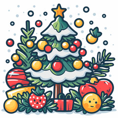 Obraz premium Christmas tree with gift boxes. Merry Christmas and Happy New Year greeting card.