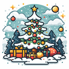 Fototapeta premium Christmas tree with gift boxes. Merry Christmas and Happy New Year greeting card.