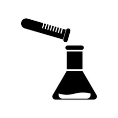 Test tube and flask icon, black silhouette, symbolizes chemistry experiments, scientific research, lab equipment, simple design, clean and bold.