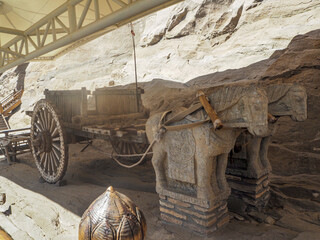 The horse-drawn carriage statues in Yungang Grottoes, Datong, Shanxi Province, China.