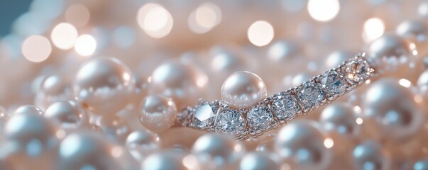 Fototapeta premium A close-up of lustrous pearls with a sparkling diamond accent, creating a luxurious and elegant feel.
