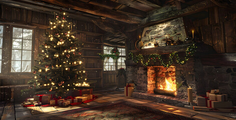 Naklejka premium Beautiful bright Christmas background with copy space. AI Generated