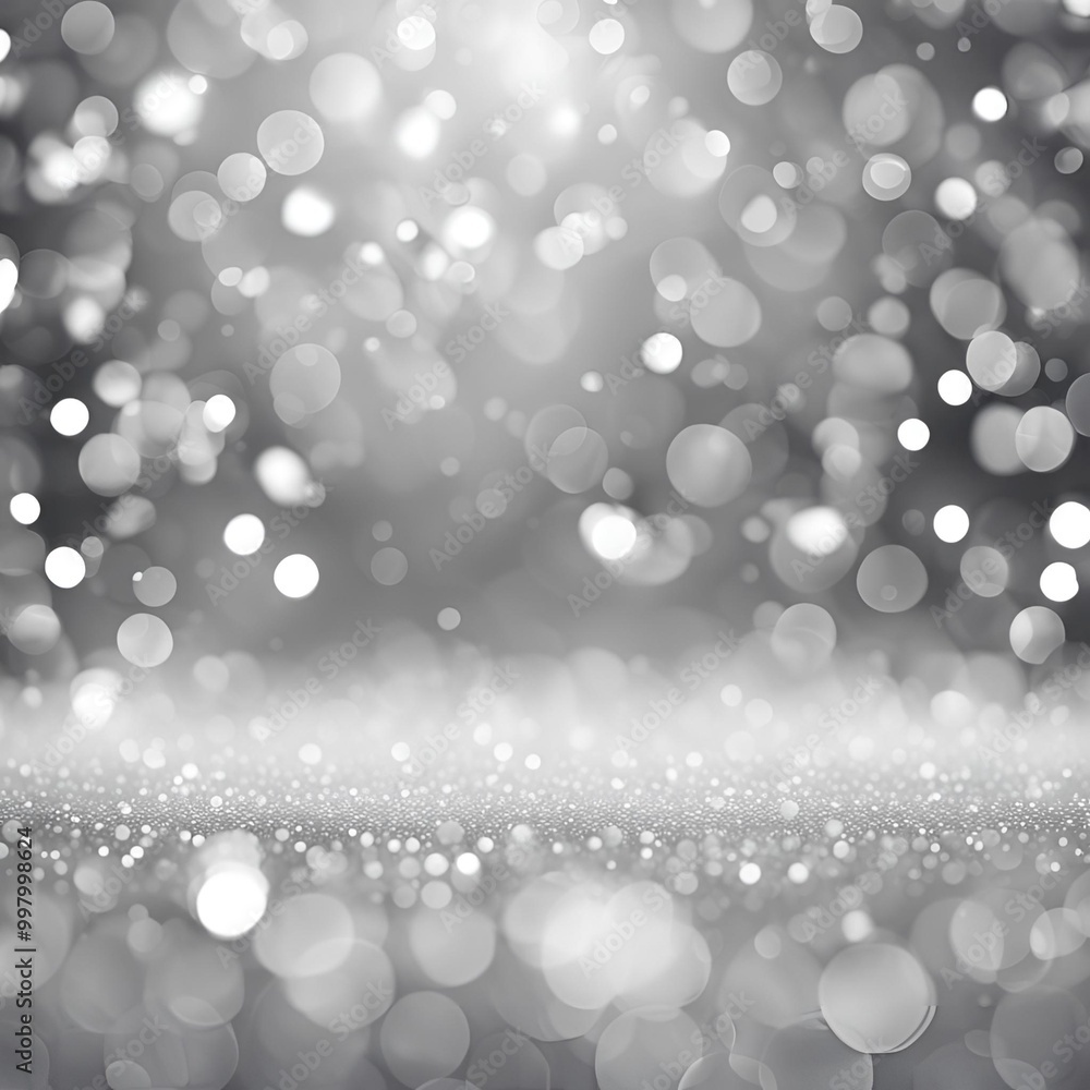 Poster a shimmering array of silver bokeh lights, creating a sparkling and festive background. the blurred 