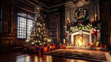 Fototapeta premium Beautiful bright Christmas background with copy space. AI Generated