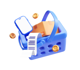 E-commerce Shopping Basket and Mobile Payment and Delivery Icon 3D illustration background