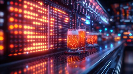 Fototapeta premium Futuristic Robotic Bartender Crafting Drinks at New Year 2025 Party in Cinematic Lighting - Close-Up Shot with Sony A7R IV