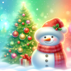 Festive Christmas Background with Tree, Red Baubles, and Twinkling Lights