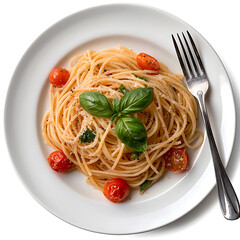 Delicious spaghetti with cherry tomatoes and fresh basil