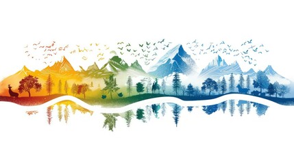 Watercolor Mountainscape with a Rainbow of Colors