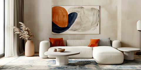 Minimalist, japandi style interior design of modern living room.