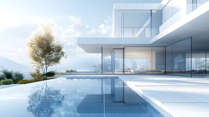 Obraz premium Blue futuristic home with modern intelligent design and technology integration