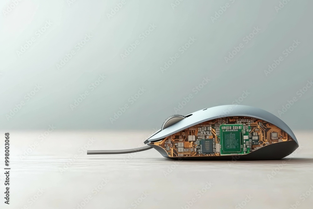 Aufkleber a mouse with its underside exposed revealing intricate layers of chips and circuits symbolizing tamp