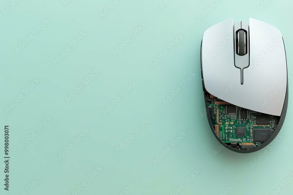 Poster a mouse with its underside exposed revealing intricate layers of chips and circuits symbolizing tamp