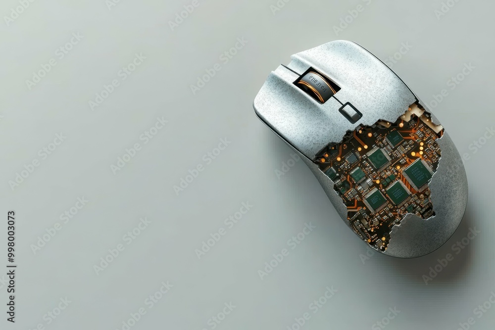 Aufkleber a mouse with its underside exposed revealing intricate layers of chips and circuits symbolizing tamp