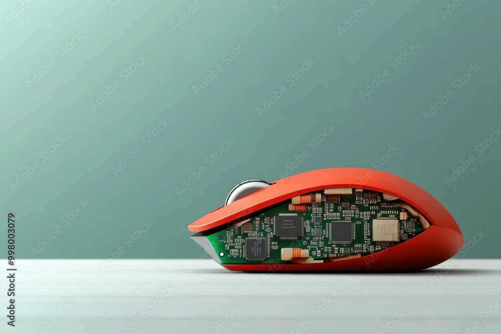 Aufkleber a mouse with its underside exposed revealing intricate layers of chips and circuits symbolizing tamp