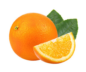 orange fruit with leaf  isolated on white background. Full depth of field