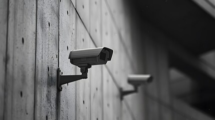 Security camera mounted on a building wall