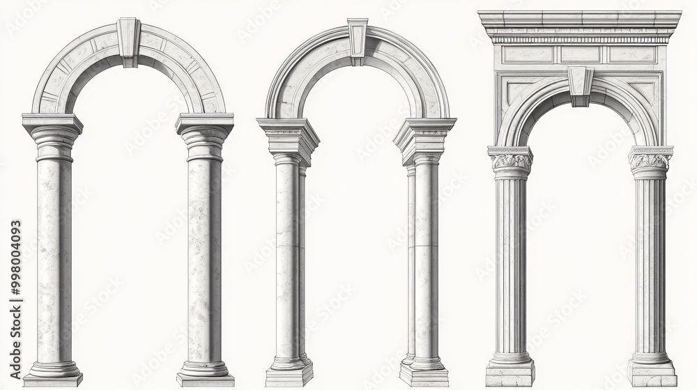 Wall mural architectural elements illustration set with various arches and columns in four styles. features cla