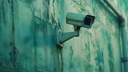 Security camera mounted on a building wall