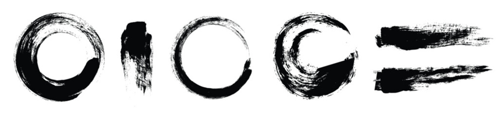Vector set of brushes and circles drawn with a brush