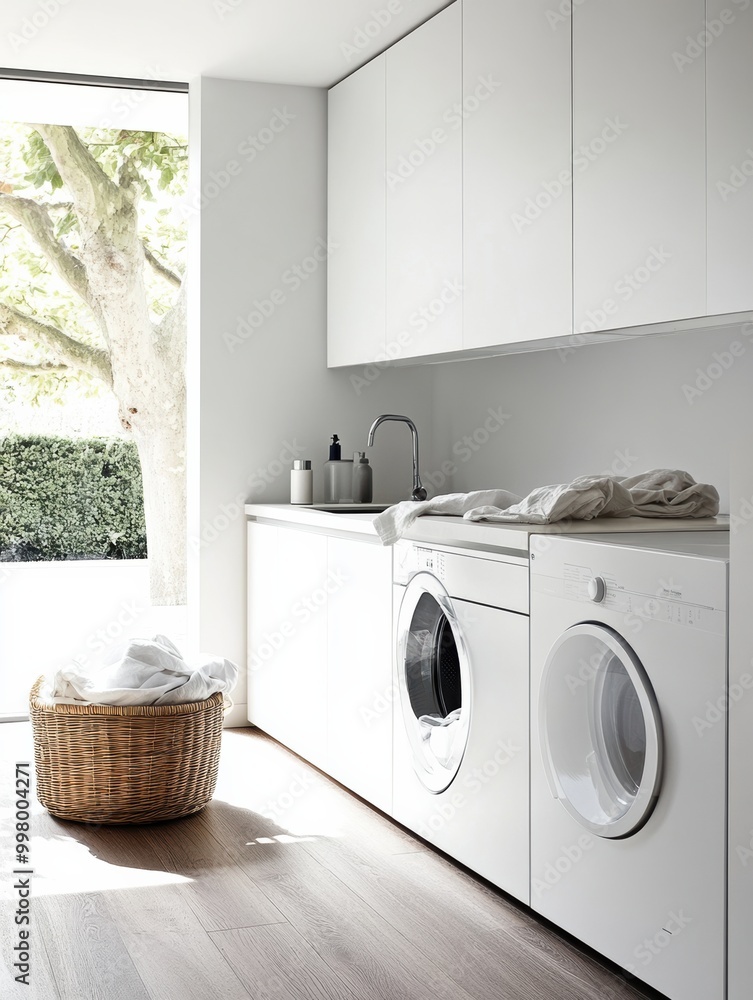 Aufkleber this modern laundry room showcases built-in washing and drying machines with sleek cabinets and a ba