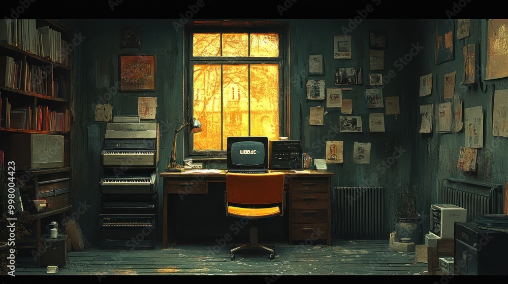 Poster a retro workspace with a view