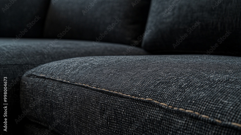 Poster close-up view of a custom-built sofa armrest showcasing exquisite stitching and premium fabric in so