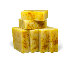 Saffron soap handmade white background