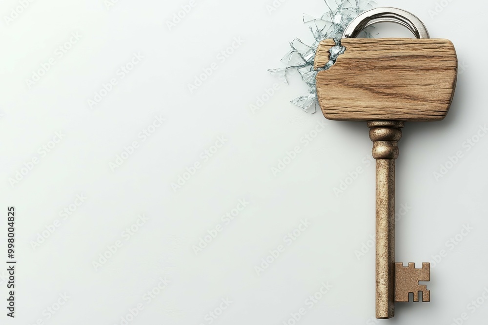 Poster a key next to a broken lock symbolizing the escape or end of trafficking.