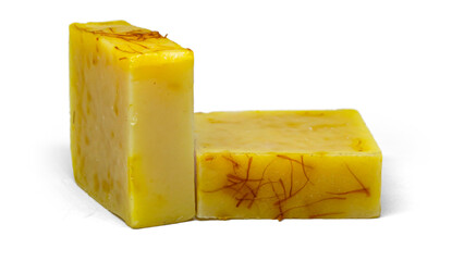 Saffron soap handmade white background