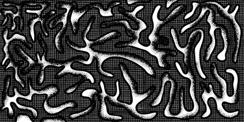 Abstract Turing pattern background. Trendy Black and white Turing pattern. Seamless brush pen textile doodle pattern grunge texture. Trendy modern ink artistic design. monochrome pattern. Vector art.