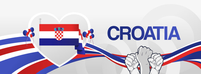 Fototapeta premium Modern creative banner for Croatia national day in flag colors. Wide poster for holiday celebration, independence day greeting card, web header, sports and music event background. Horizontal concept