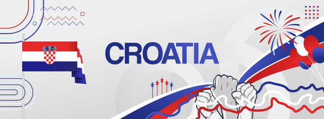 Modern creative banner for Croatia national day in flag colors. Wide poster for holiday celebration, independence day greeting card, web header, sports and music event background. Horizontal concept