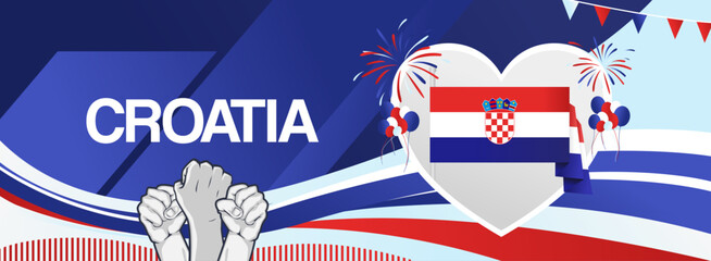 Modern creative banner for Croatia national day in flag colors. Wide poster for holiday celebration, independence day greeting card, web header, sports and music event background. Horizontal concept