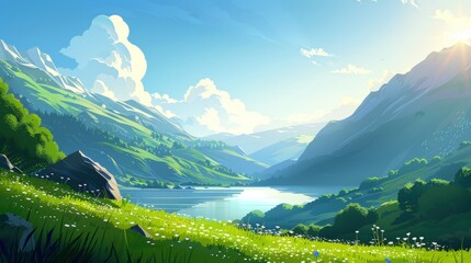 Serene Mountain Landscape with a Sparkling Lake