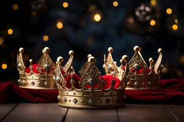 Three crowns on a Christmas background. Three wise men concept