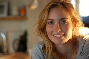 Close up photo of a young woman smiling with a missing tooth