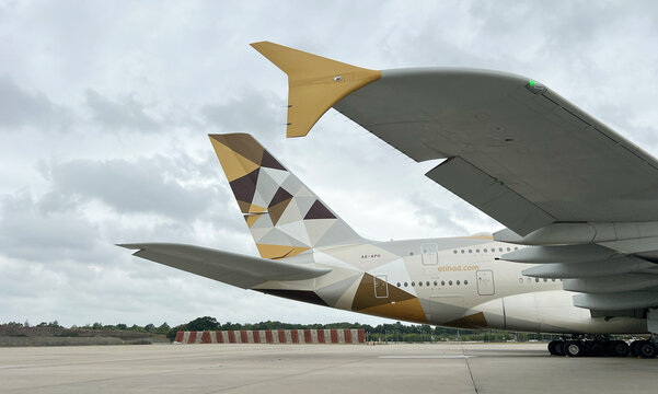 Etihad Airways Airbus A380 Aircraft Wingtip and Tail Logo	