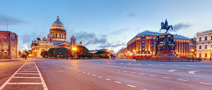 Panorama ac's Cathedral or Isaakievskiy Sobor in Saint Petersburg, Russia is the largest Russian Orthodox cathedral in the city.