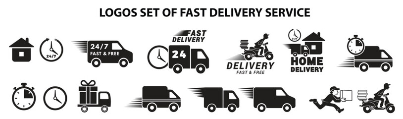 Logos set of fast delivery service