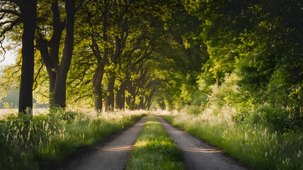 Obraz premium A quiet forest path, bathed in sunlight, symbolizing peace, mental clarity, and the journey of self-care. (indicates World Mental Health Day). 