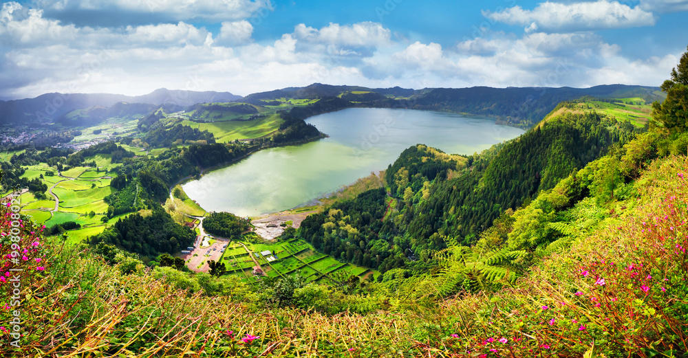 Canvas Prints Azores - The crater lake Lagoa das Furnas in the homonym volcanic caldera in Sao Miguel island (Azores, Portugal)