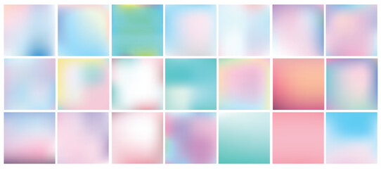Mega pack of 20 blurred abstract background. Pastel tone color collection set. Hologram and fantasy art of color. Wallpaper and Texture concept. Vector illustration. Color trendy