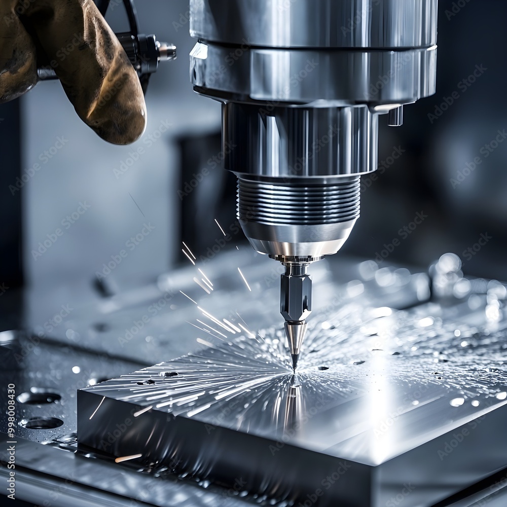 Poster a worker programming a cnc machine to cut metal, cnc machining process, precision manufacturing