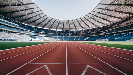 A clean running track in a stadium, symbolizing physical activity, health, and the importance of sports in fighting obesity. (indicates World Day Against Obesity).
