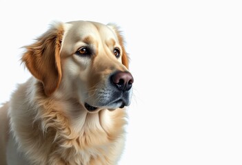 Close-up portrait of a golden retriever dog with soft fur and attentive expression